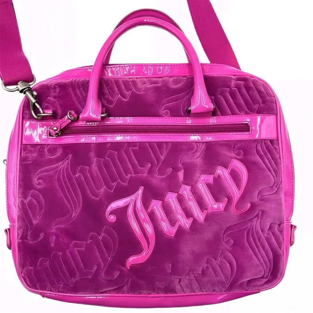 Vintage 2009 Juicy Couture Pink Velour Laptop Bag Y2K McBling Crossbody Tote